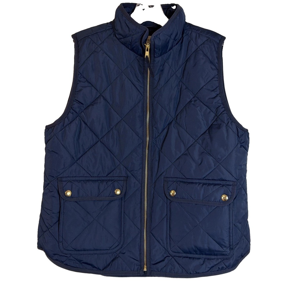 J.Crew Excursion Quilted Vest Navy Blue w Gold Accents Sz Medium